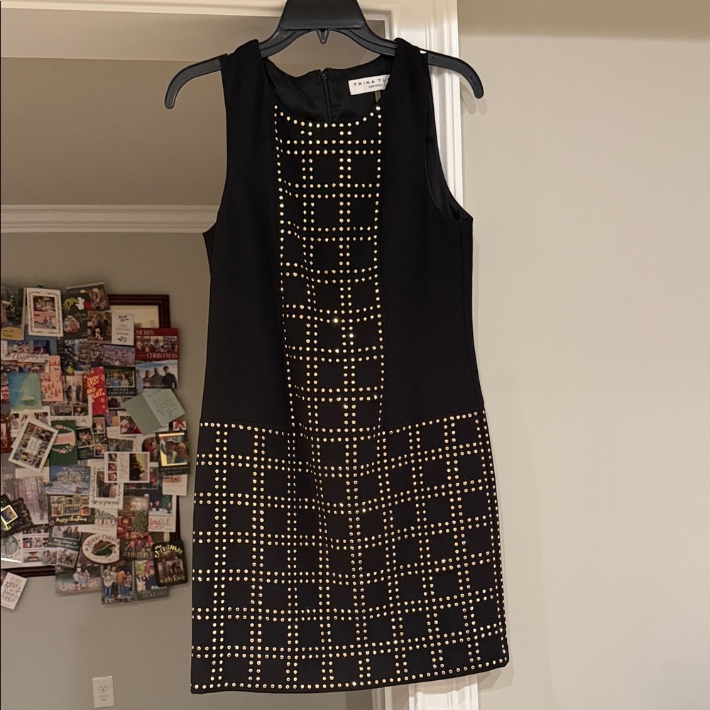 Trina Turk Black and Gold Geometric Mini Dress
